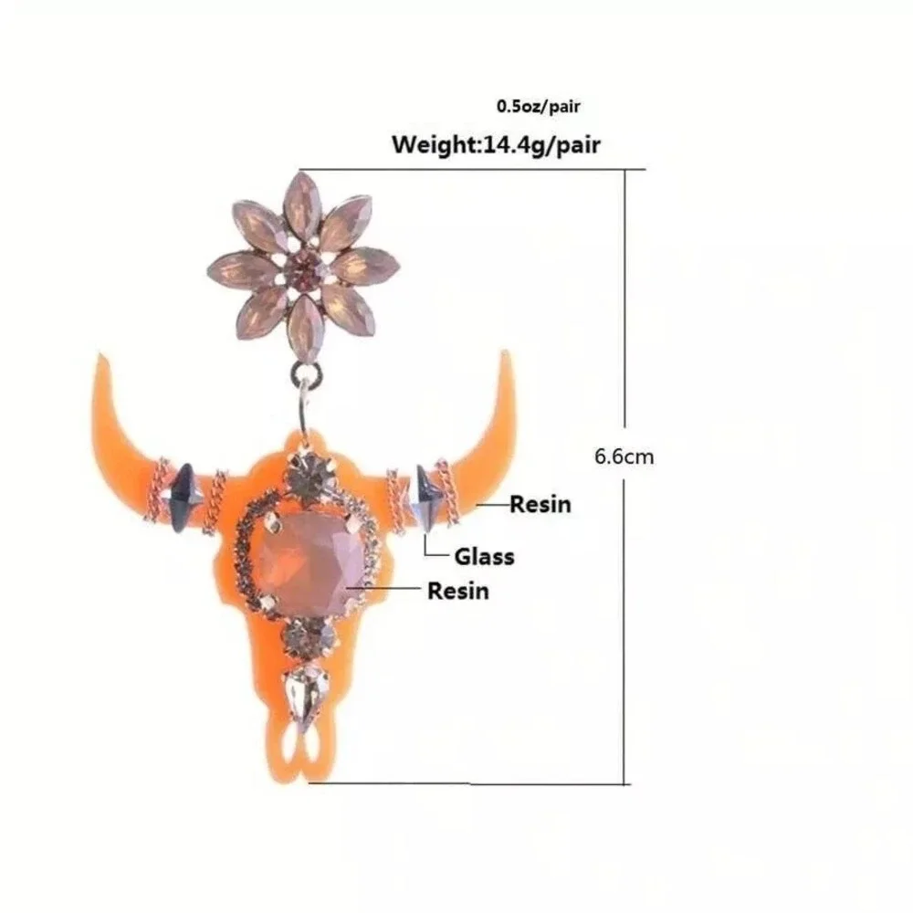 New Rhinestone Gold Steer Sugar Skull Animal Western Boho‎ Horns Bull Cow Cattle